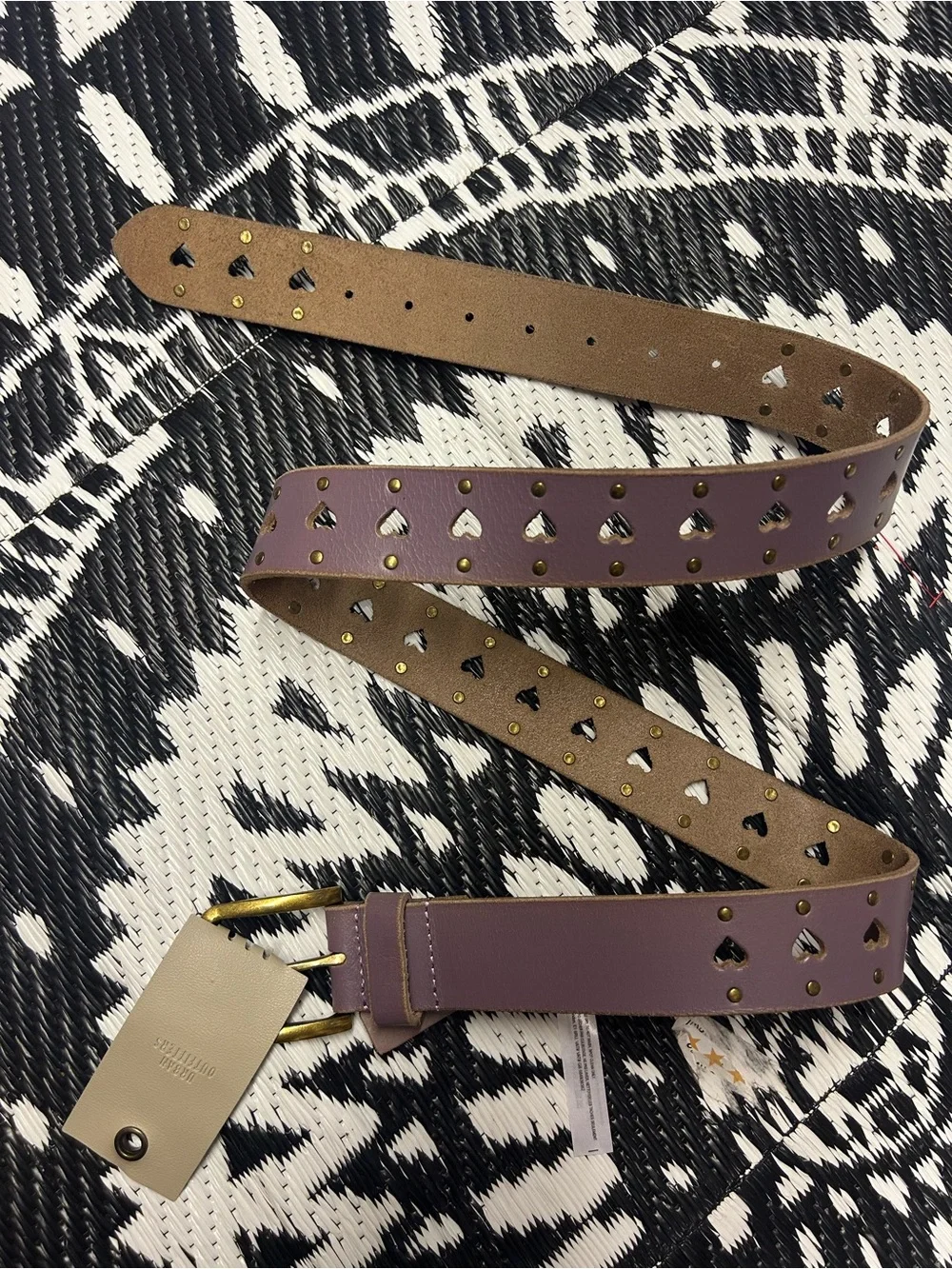 NWT Urban Outfitters Heart Studded Leather Belt in Purple L